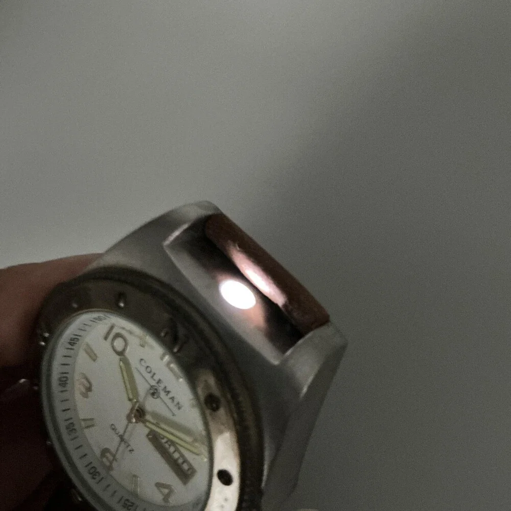 Coleman 40-949 Mens Watch 42mm White Dial Brown Leather Day Date New Battery